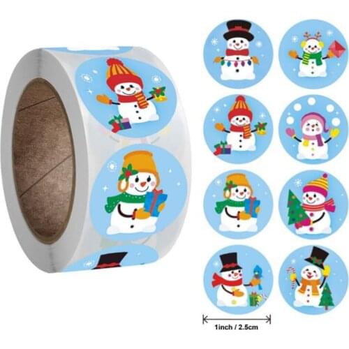 1 roll Merry Christmas Stickers Snowman Trees Decorative Stickers Wrapping Gift Box Label Christmas Tags