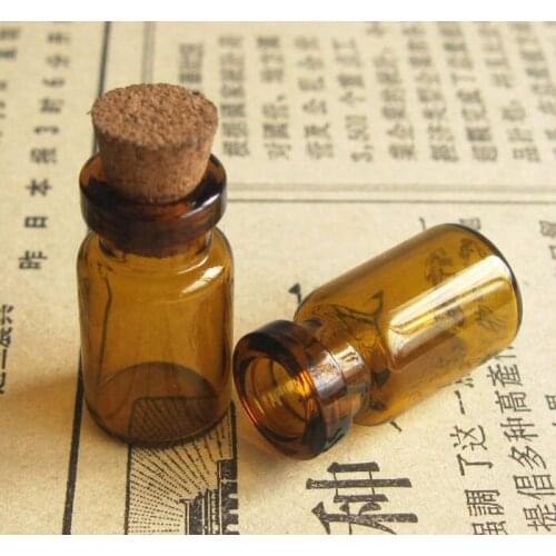 1000 x 1ml Amber Mini Glass Bottle Brown Glass Vial Wishing Bottle Cork Stopper Glass Vial Simple Amber Sample Storage Container