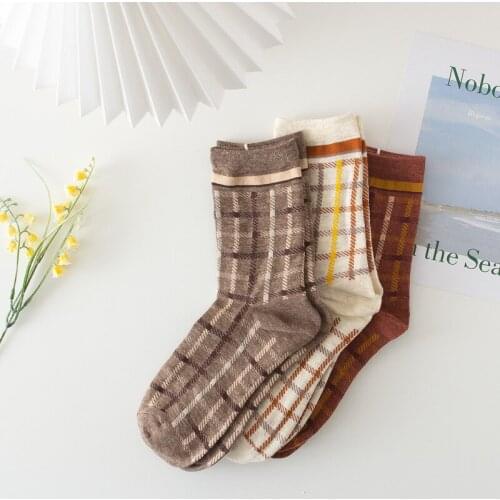 2PCS/Lot Korea Japanese Fashion Cotton Plaid Women Socks Harajuku Accessories TJ3007
