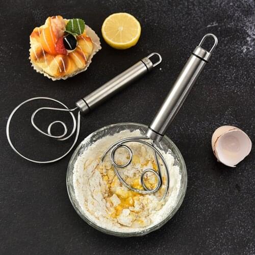 2021 New Stainless Steel Flour Blender Egg-Beater Handle Dough Mixer Whisk Flour Coil Stirrer Kitchen Baking Pastry Tool