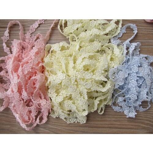 20Yds Light Yellow Rose Flowers Lace Appliques Patch Embroidered Lace Fabric Trim Ribbons DIY Sewing Handmade Craft Materials