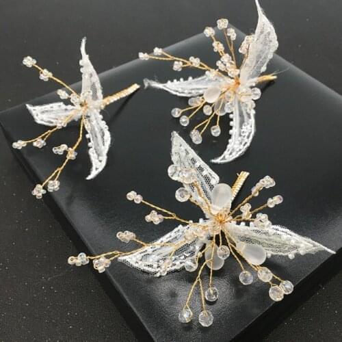 3Pcs/set girls Fashion Lace Leaf Shape Hair Clip Barrettes Rhinestone Pearl Hairpin Barrette Hair Claws Women Hair Styling