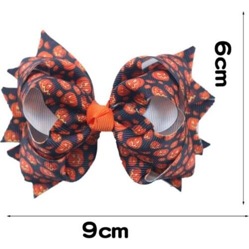 30 pcs/lot ,9*6 cm 2019 Halloween Ribbon bow new three-layer bow hair clip girl cloth pumpkin headband hair fashion accessories