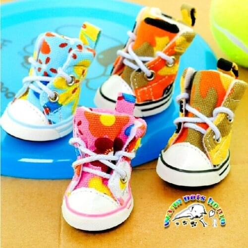 4PCS Autumn Winter Outdoor warm Pet Dog Denim Shoes puppy Canvas shoes small dogs Sport Casual Anti-slip Boots