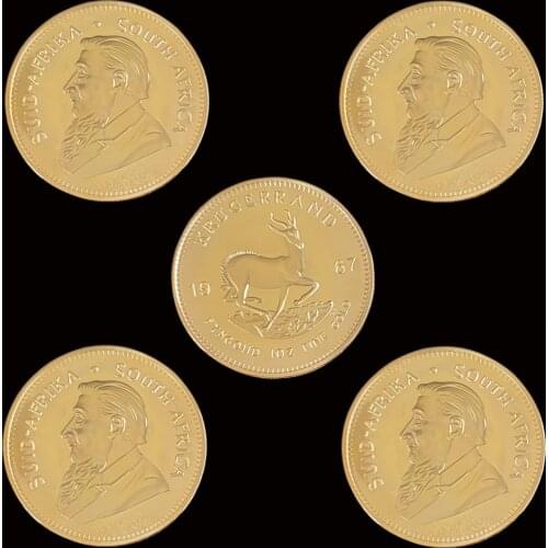5PCS 1967 South Africa Krugerrand 1OZ Gold Coin Paul Kruger Token Value Collectible Coins
