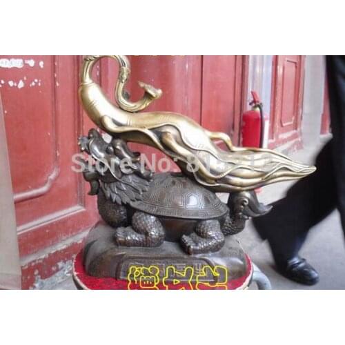 Bi0011756 Tibetan Buddhist bronze turtle with Ginseng statue means rich life 33 cm
