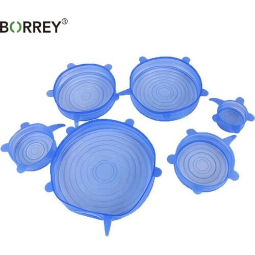 BORREY 6Pcs/set Silicone Stretch Lids Cover Food Fresh Keeping Reusable Seal Bowl Cover Universal Lid Flexible Food Saving Cover
