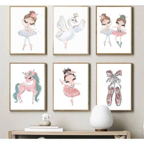 Nursery Ballet Princess Toe Shoe Poster Unicorn Swan Wall Art Canvas Painting Nordic Wall Pictures For Baby Gilr Kids Room Decor