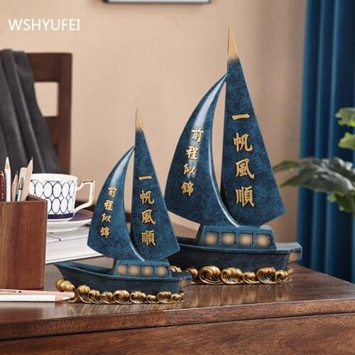 Chinese Style Resin Smooth Sailing Home Ornaments Living Room Wine Cabinet Feng Shui Decoration Office Desktop Art Decor Crafts