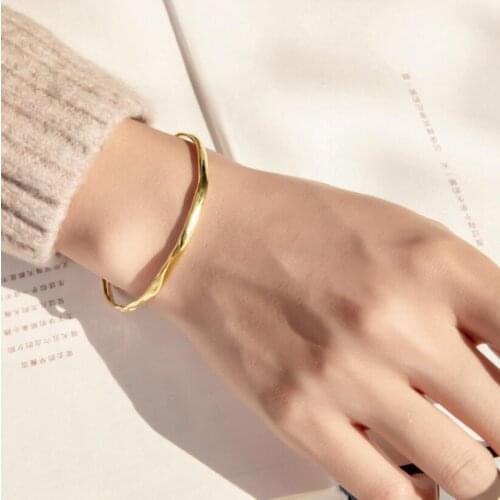 925 Sterling Silver Irregular Smooth Open Bangle Bracelet For Women Men Temperament Jewelry Gifts Wholesale S-B536