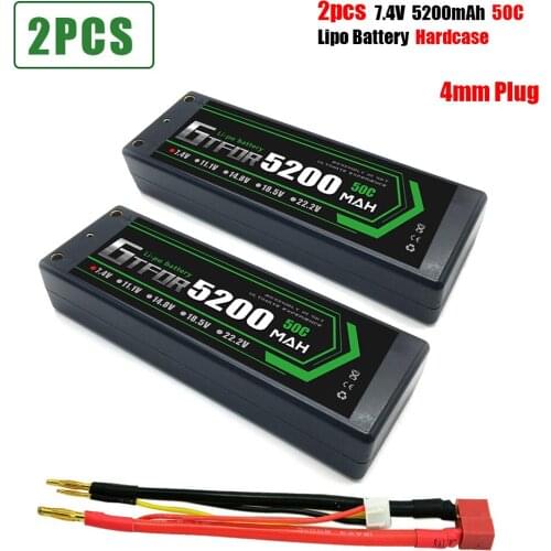 GTFDR 5200mAh 4mm Lipo Battery 7.4V 50C 2S LiPo RC Battery Deans XT60 EC5 for RC Evader BX Car Truck Truggy Buggy Helicopt