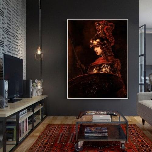 Holover Canvas Oil Painting Rembrandt"Pallas Athena"Chiaroscuro Artwork Aesthetic Poster Home Room Interior Decoration