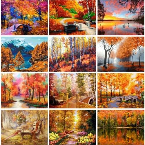 HUACAN Diamond Painting Set Fall Tree Scenery Living Room Wall Decoration Mosaic Natural Landscape Diamond Art