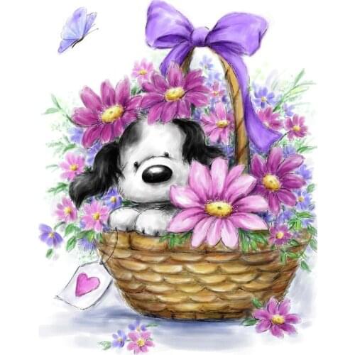 JMINE Div 5D purple flower Basket Dog Butterfly Full Diamond Painting cross stitch kits art Animal 3D paint by diamonds