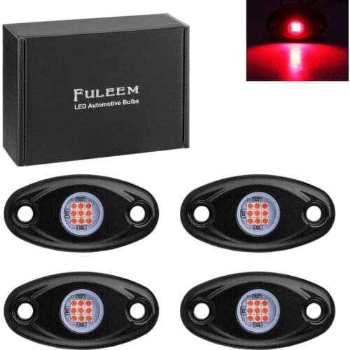 Fuleem 4PCS 9 LED Rock Lights Kit Underglow Neon Trail Rig Lights for Truck ATV UTV Raptor Offroad Boat Trail Waterproof