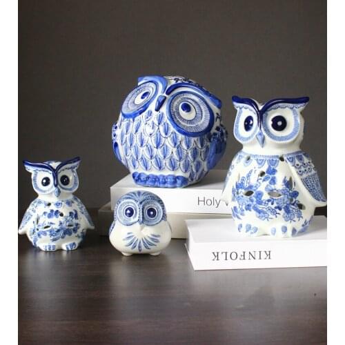Creative Owl Ornaments Birthday Gift Ceramic Handicrafts Morden Animal Figurines & Miniatures Fengshui Home Decor Accessories