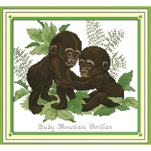 Babie Gorillas cross stitch kit 14ct 11ct pre stamped canvas embroidery DIY handmade needlework