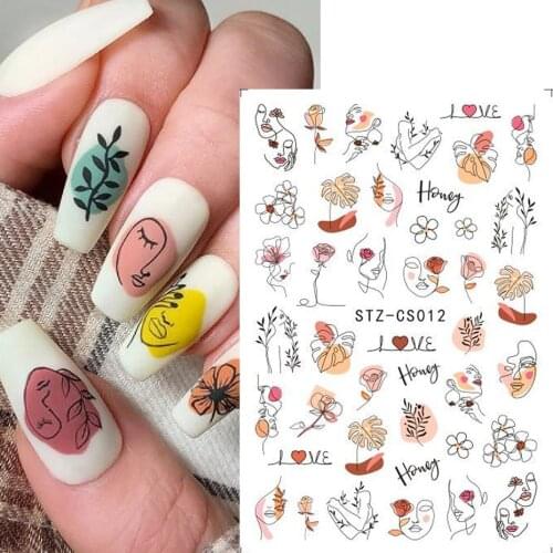 Fashion Nail Sticker Geometric Abstract Line Nails Inspired Decals Art 3D Adhesive Sliders Manicure Accessory