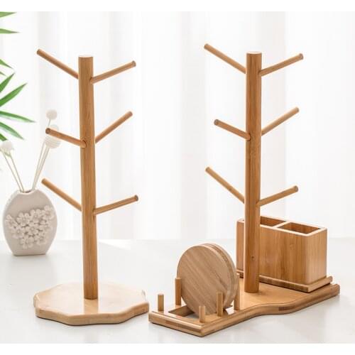 Bottom non-slip creative bamboo and wood cup holder fine polished Mark hanging cup holder household hotel tea set wine cup holde