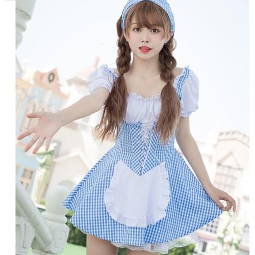 New Women Maid Outfit Anime Sexy Blue Apron Dress Sweet Gothic Lolita Dresses Cosplay Costume Halloween Kawaii Girls Clothing