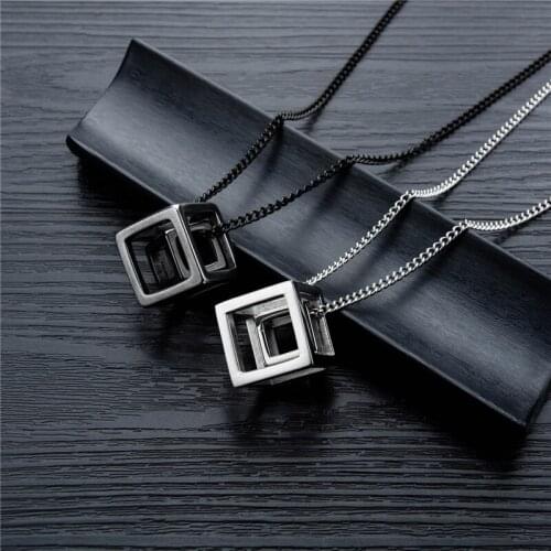 29.5G 62Cm Europe And America Stainless Steel Man Necklace Black Color Fashion Three Dimensional RubikS Cube Pendants Jewelry