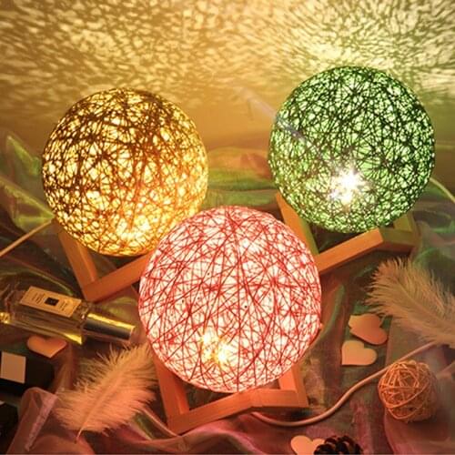 Romantic Rattan Ball Night Lights Starry Bedroom Colorful Table Lamp Home Decor Bedside Moon Night Lamp Birthday Holiday Gifts
