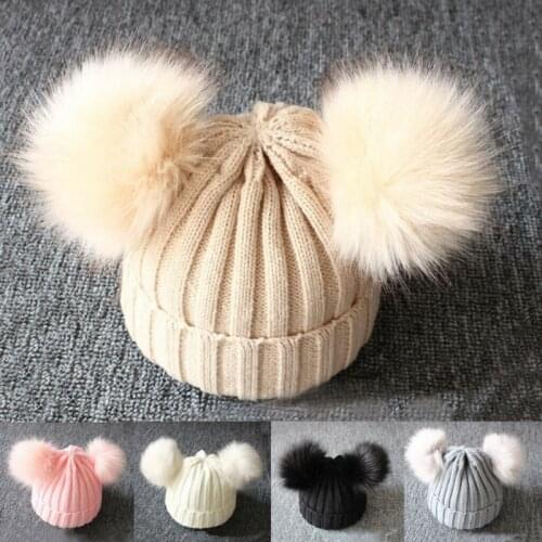 2019 Brand New Newborn Baby Kids Girls Boys Winter Warm Hat Furry Balls Pompom Solid Warm Cute Lovely Beanie Cap Gifts