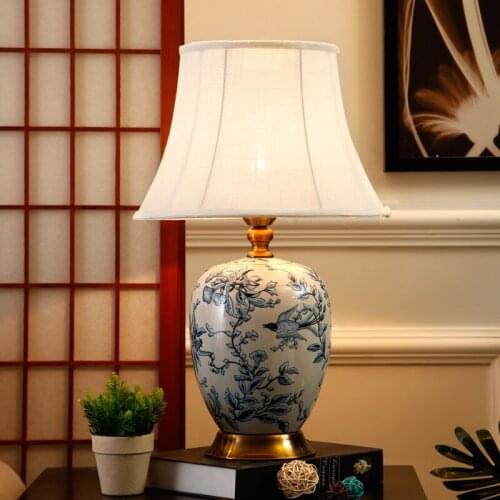 High temperature firing blue and white ceramic table lamps for home