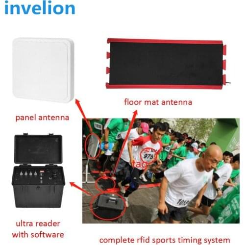 Rfid running race timing system Complete UHF RFID Reader,Antenna mat, tag chips for running triathlon and free software