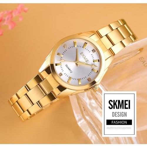 SKMEI 1620 Gold Women Watch Casual Quartz Ladies Wristwatch Stainless Steel Rhinestone Ladies Elegant Clocks Relogio Feminino