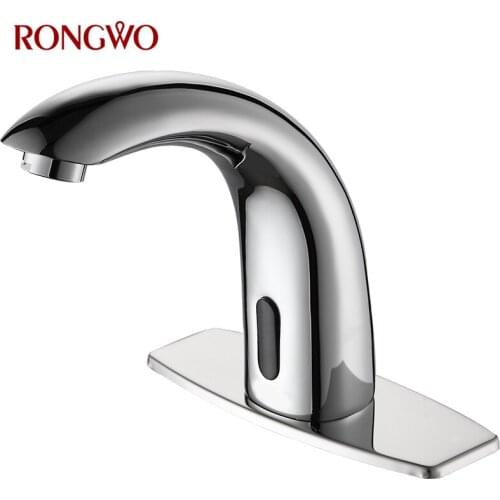RONGWO Sensor Faucet Automatic Infrared Sensor Hand Touch Tap Cold Water Chrome Polished Sink Faucet Bathroom Tap Basin Faucet
