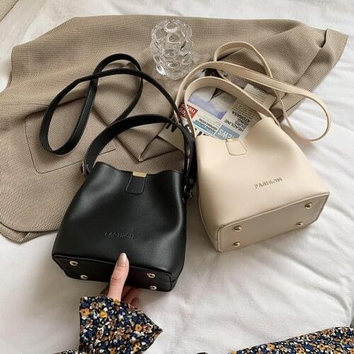 Women Stylish Bucket Shoulder Bag Solid Color Tote Pouch Casual Handbags for Women Preppy Style Leisure Crossbody Bucket Bag