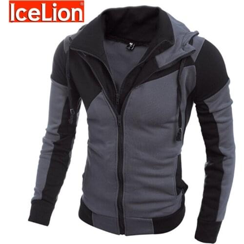 IceLion 2021 Hoodies Men Patchwork Sweatshirt Zipper Cardigan Sweatshirts Slim Fit Sportswear Fashion Casual Tracksuit Moletom
