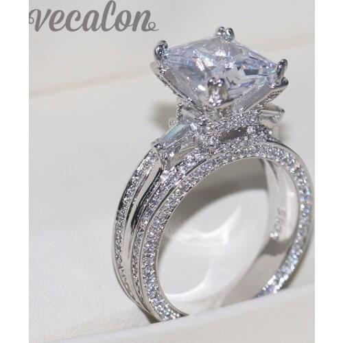 Vecalon Women Big Jewelry ring Princess Cut 10ct AAAAA Zircon stone 300pcs Cz 925 Sterling Silver Engagement Wedding Ring Gift