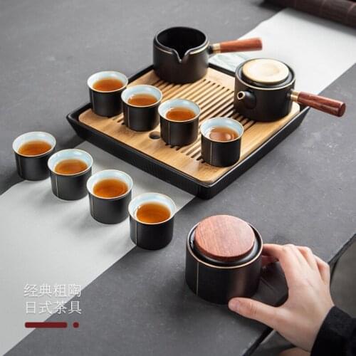 Japanese Ceramic Tea Set Aesthetic Simple Retro Kung Fu Tea Green Tea Cup Teapot Tea Set Charms Taza Te Japones Teaware BC50TS