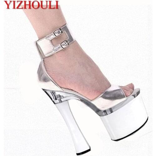New Arrival sexy 18cm thin ultra High heels platform sandals 7 inch summer open toe strap women Dance Shoes