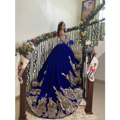 Vestidos De 15 Años Royal Blue Quinceanera Dresses With Detachable Sleeves Lace Applique Sweet 16 Dress Mexican Prom Gowns 2021