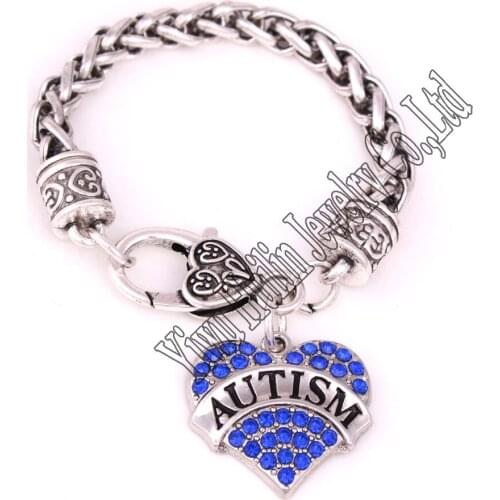 15CM length zinc studded with rhinestone AUTISM pendant bracelet