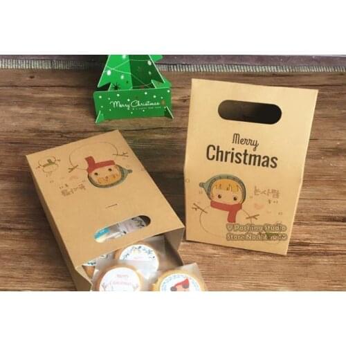 200pcs New Christmas Candy Box Santa Claus Craft Paper Xmas Party Cookies Candy Present Gift Bag Luxury Wedding Bag Home Decor