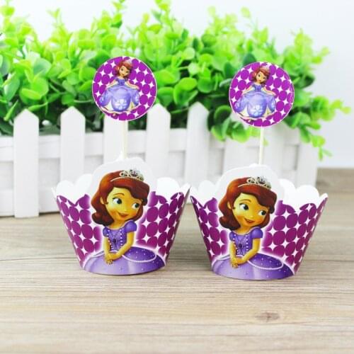 24pcs/set Sofia Princess Cupcake Wrappers Toppers For Girls Birthday Party Colored Paper Event Party Supplies Wedding Decoration
