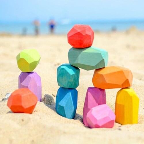 5 Pcs Children Wooden Colored Stone Stacking Game Building Block Education Toy F3ME