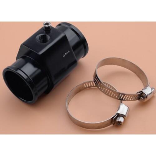 Car 34mm Black Aluminum Alloy Water Temp Temperature Joint Pipe Sensor Gauge Radiator Hose Adapter With Clamps