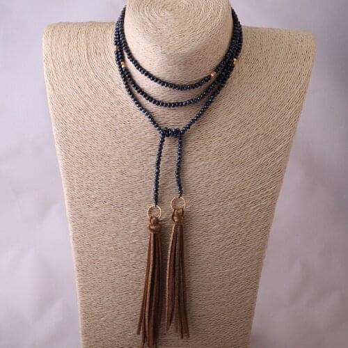 Free Shipping Fashion Crystal Beads Statement Necklaces Glass Beads Neck Long Tassel Necklace