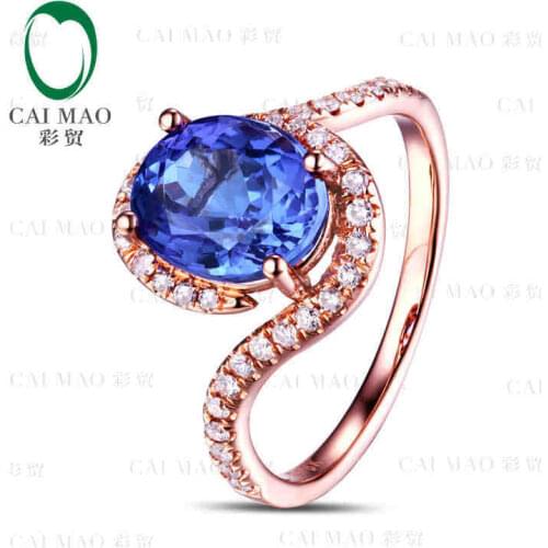 CaiMao 18KT/750 Rose Gold 2.12 ct Natural IF Blue Tanzanite AAA 0.29 ct Full Cut Diamond Engagement Gemstone Ring Jewelry