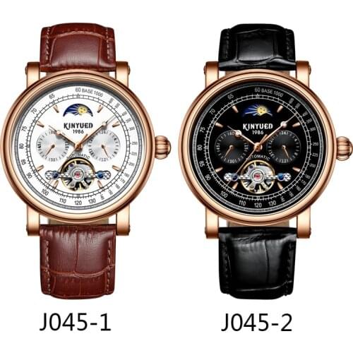 KINYUEDTop Brand Luxury Gold Tone Male Clock Hollow out Automatic Mechanical Business Waterproof Clocks Mens Watches j045