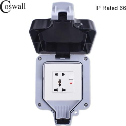 Coswall IP66 Weatherproof Waterproof Anti-UV Outdoor BOX Wall Socket 13A Universal / UK Switched Outlet With USB Charging Port