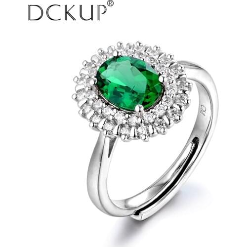 Flower OVAL 925S Silver 1Ct Fine Jewelry Rings Stylish Lab Grown Created Green Emerald Ring For Women Gifts Party Birthday