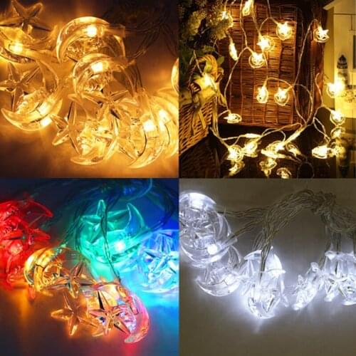 CYUAN 1m 10LED Decoration Mubarak Star Moon Led Lights Strip Decor EID Party Supplies Ramadan Muslim Islam Decor Party Favors