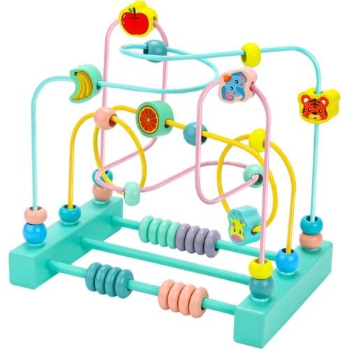 Wooden Ring Fruit Bead Maze Activity Cube Educational Toddlers Kid Toys