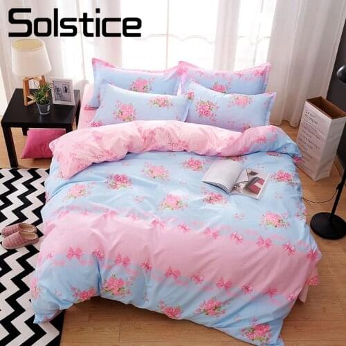 Solstice Home Textile Girl Teen Bedding Suit Pink Flower Pillowcase Flat Sheet Duvet Cover Adult Woman Bed Linens Bedclothes Set